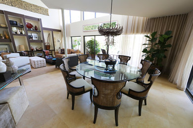 Trendy limestone floor living room photo in Miami
