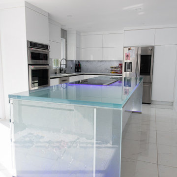 Residential glass kitchen island