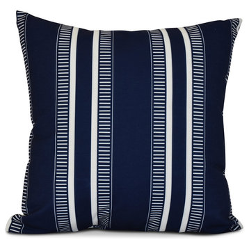 Navy Blue Dashing Stripe, Stripe Print Pillow, 20"x20"