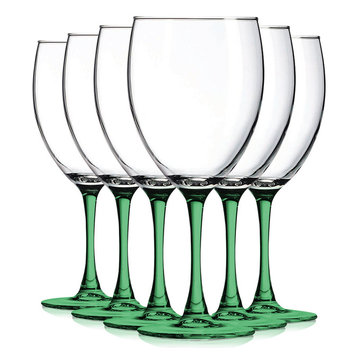 Nuance 10 oz Accent Stem Wine Glasses - Set of 6, Bottom L-Green