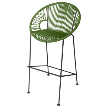 Puerto 26" Handmade Indoor/Outdoor Counter Height Stool With Black Frame, Cactus Weave, Black Frame