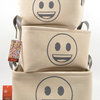 Smiling Face Canvas Storage Totes, Set of 3