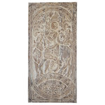 Mogul Interior - Consigned Vintage Carved Wood Whitewash Krishna Wall Decor India Yoga Art 72 - Bring divine serenity and cultural elegance into your home with this Vintage Carved Wood Krishna Wall Decor. Handcrafted by skilled artisans in India, this exquisite panel features Lord Krishna in a graceful pose, symbolizing love, compassion, and spiritual harmony. The subtle whitewash finish enhances the detailed carving, giving it a timeless, weathered charm that complements both traditional and eclectic interiors.