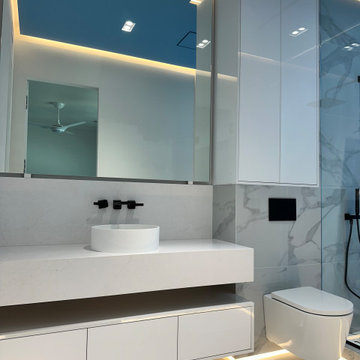 Contemporary Bathroom | Backlit Blue Feature Wall