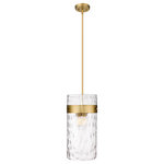Z-Lite - Z-Lite 3035P12-RB Fontaine 4 Light Pendant in Rubbed Brass - Suspend an alluring four-light pendant fixture from your kitchen ceiling for an aesthetic display. Featuring a cylinder glass shade with a lovely ripple texture, this piece is crafted from steel with a polished nickel finish.