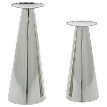 Set of 2 Silver Stainless Steel Glam Candle Holder, 8.75", 11"