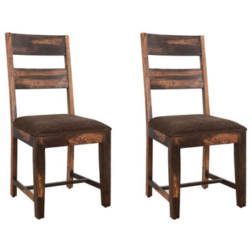 Stafford Solid Wood Dining Chairs, Set of 2, Dark Brown, Upholstered
