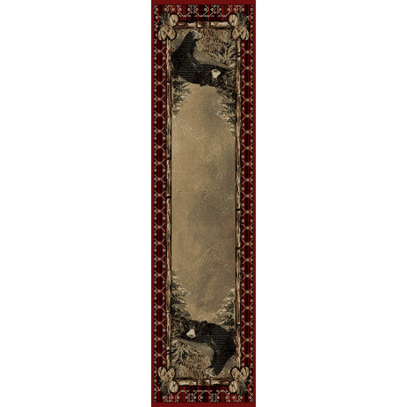 Lodge King Lazy Bear Rustic Pine Cone Area Rug, 2'3"x7'7"