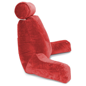 Husband Pillow Bedrest Reading & Support Bed Backrest With Arms, Red