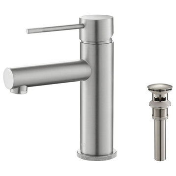 Circular X Brass Single Hole Bathroom Faucet KBF1010, Brush Nickel, With Drain