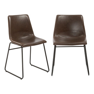 Janson Leather Dining Chairs, Set of 2, Rustic Brown - Contemporary ...