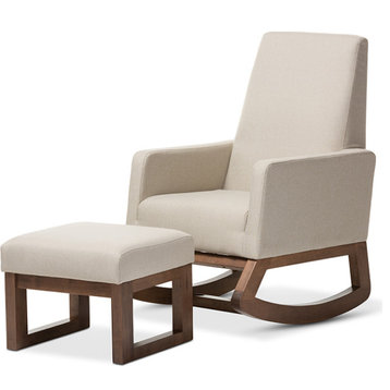 Yashiya Light Beige Fabric Upholstered Rocking Chair and Ottoman Set
