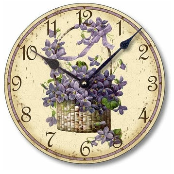 Victorian-Style Basket of Violets Wall Clock, 10.5 Inch Diameter