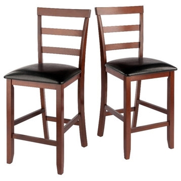 Winsome Simone 2-Piece 25"H Ladder-Back Solid Wood Counter Stool in Walnut