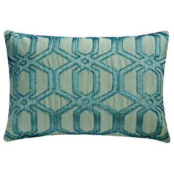 Light Blue Jacquard 12"x26" Lumbar Pillow Cover Bead, Hexagon, - Hexa Symmetry
