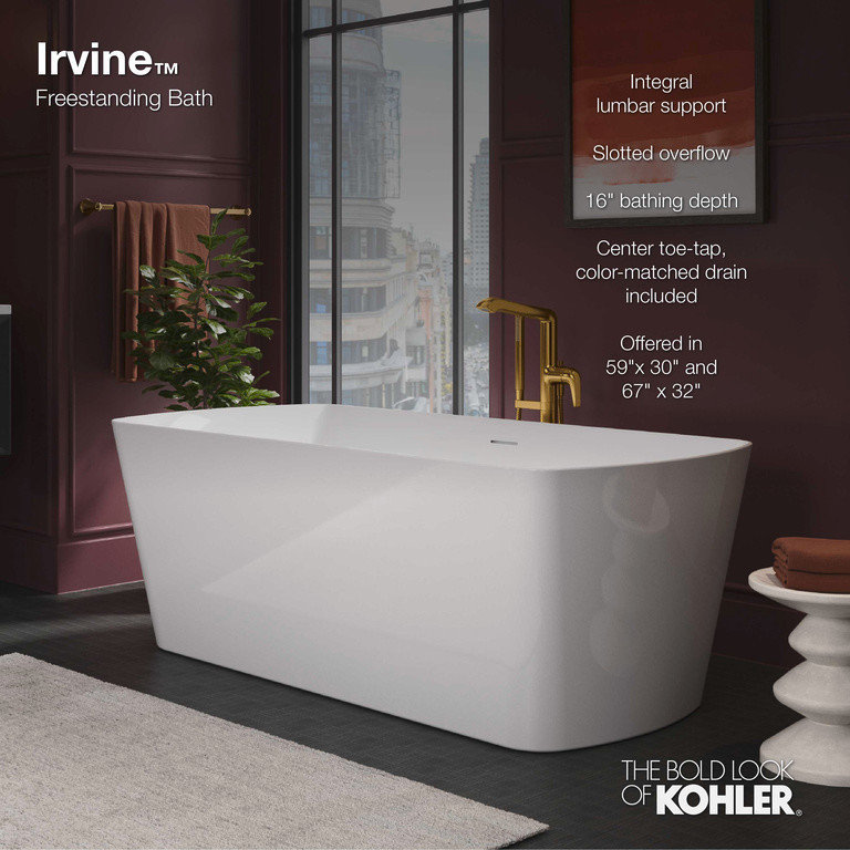 Kohler K-26079 Irvine 59" x 29-1/2" Acrylic Soaking Tub - Contemporary ...