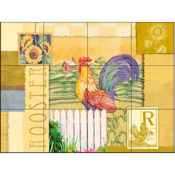 Tile Mural, Rooster Collage by Paul Brent