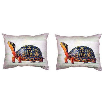 Pair of Betsy Drake Happy Turtle No Cord Pillows 16 Inch X 20 Inch