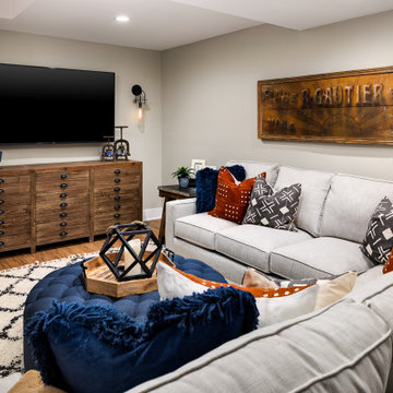 Blue Herringbone Backsplash Bar Basement