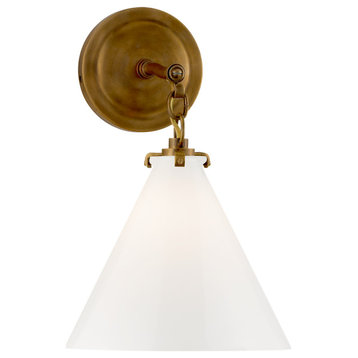 Katie Small Conical Sconce in Hand-Rubbed Antique Brass with White Glass