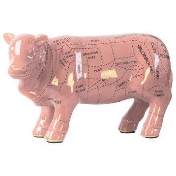 Ceramic Standing Beef Cut Chart Figurine, Gloss, Pink