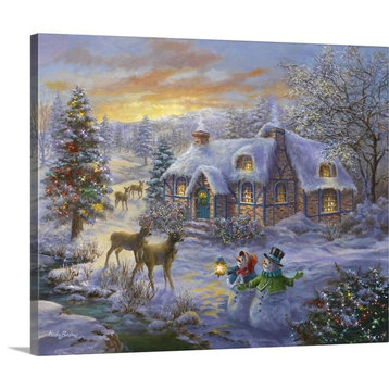 Christmas Cottage Wrapped Canvas Art Print, 14"x11"x1.5"