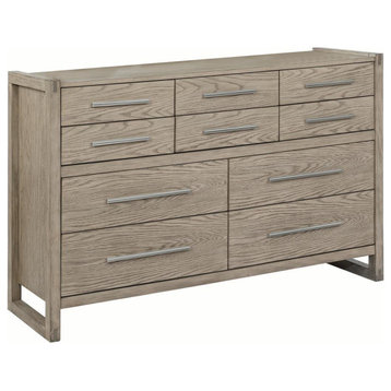 Large Dresser, 10 Spacious Storage Drawer & Removable Jewelry Tray, Grey Oak
