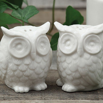Ceramic Owls Salt & Pepper Shakers, Set of 2