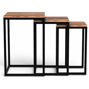 Set Of 3 Squared Off Natural Wood Nesting End Tables
