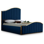 Meridian Furniture - Jolie Black Velvet King Bed, Navy, Queen - Transform your bedroom into a dream haven with the breathtaking Jolie navy velvet queen bed. Featuring a stunning polished gold metal frame that supports navy velvet upholstery on the headboard and footboard with channel tufting for texture, this sleek bed not only commands your attention, it demands it. The wavy design of the headboard and footboard evokes a dramatic image reminiscent of a boat rolling on the waves at sea, promising to lull you to sleep and reward you with a night of pleasant dreams.