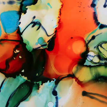 Tropics - Floral, Tropical Colorful Abstract Painting, Orange, Blue, White Decor