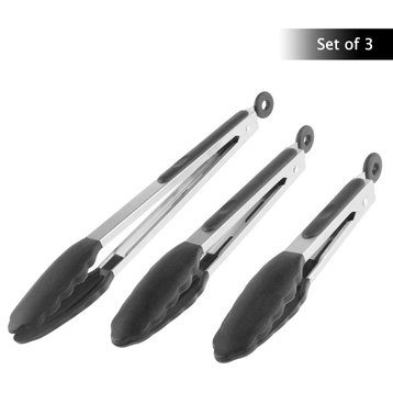 3-Piece Stainless-Steel Kitchen Tongs Set With Silicone Tips