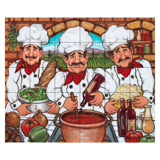 Tile Mural Kitchen Backsplash - Three Happy Chefs -JK - by Janet ...