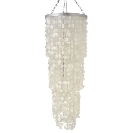 Round King Size Chandelier With Round Capiz Seashells, Natural White