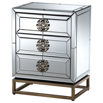 Olesya Contemporary Glam Luxe Mirrored and Antique Bronze 3-Drawer Nightstand