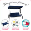 CorLiving Elia 3-Seat Metal Frame Convertible Patio Swing w Canopy, Navy Blue