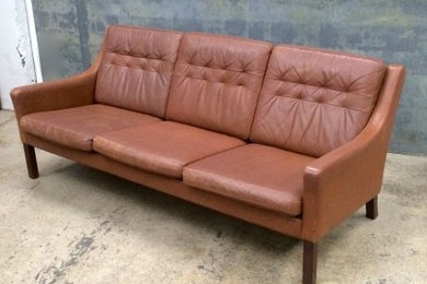 Danish Mid Century 1960's Brown Leather 3 Seater Sofa