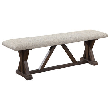 Gray Fabric Bench, Rustic Brown Finish