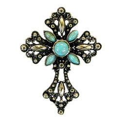 Fancy Gold Cross with Turquoise Stones Napkin Ring Set - Napkin Rings