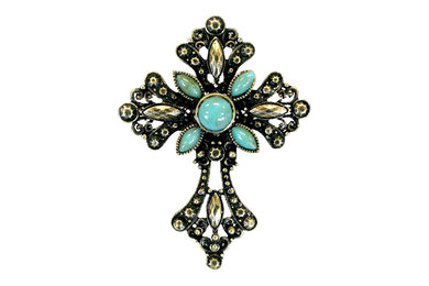Fancy Gold Cross with Turquoise Stones Napkin Ring Set