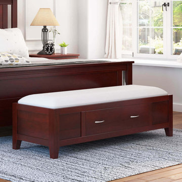 Amenia Solid Mahogany Wood 1 Drawer Bedroom Ottoman