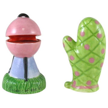 Cape Shore Pink Grill Lime Green Oven Mitt Salt and Pepper Shakers