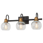 LNC - LNC Modern 3-Light Oil Rubbed Bronze Bathroom Farmhouse Vanity Light - This modern 3-light bathroom vanity light from LNC lighting is a must-have addition to your bathroom, whether you need a close shave or an extra dab of makeup. This piece has a rectangular backplate and a sleek pipe-inspired rod in a gold finish for some glam style to your space. Hand-painted gold finishes brings a modern yet elegant style, adding more crafts charm to this bathroom vanity light. This rod supports three clear glass globe shades that diffuse the light from 40W bulbs (not included). We love that this vanity light is compatible with dimmer switches and that they're upward- or downward-facing, for you to control the level of brightness in your room. It's also rated for damp locations, so it's safe to use in bathrooms.