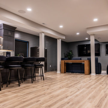 Shawnee, KS Basement Remodel with Custom Bar & Golf Simulator