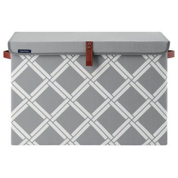 Nautica Folded Large Storage Trunk with Lid, Gray Box Weave