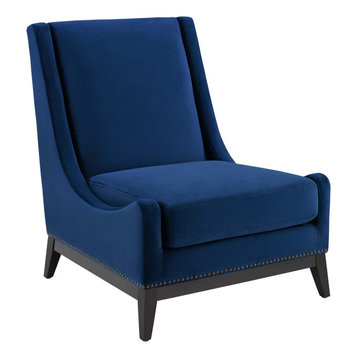 Confident Accent Upholstered Performance Velvet Lounge Chair, Navy