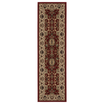Aiden Traditional Vintage Inspired Red/Ivory Rug, 2'3" x 7'9"