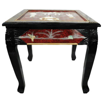 Dragon Leg Oriental Lacquer End Table With Inlaid Pearl, French Red