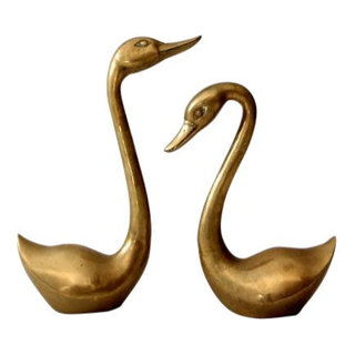 Consigned, Mid Century Large Scale Brass Swans Pair - Contemporary