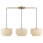 Livex Lighting - Bellingham 3-Light Antique Gold Leaf Large Linear Chandelier - The Gladstone linear chandelier is both modern and versatile. The hand-crafted ash gray colored fabric hardback shades set a pleasant mood. The three-light double drum shades add character to this handsomely styled chandelier.  Perfect fit for the dining room and kitchen. This sleek design is shown in an antique gold leaf finish.
